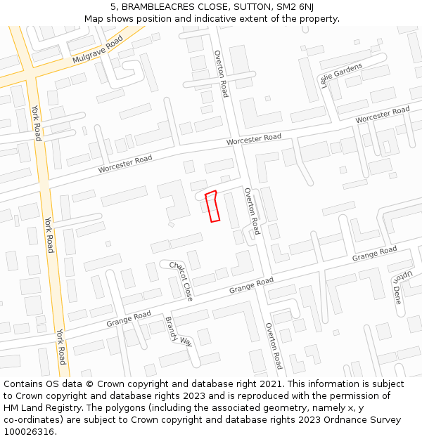 5, BRAMBLEACRES CLOSE, SUTTON, SM2 6NJ: Location map and indicative extent of plot