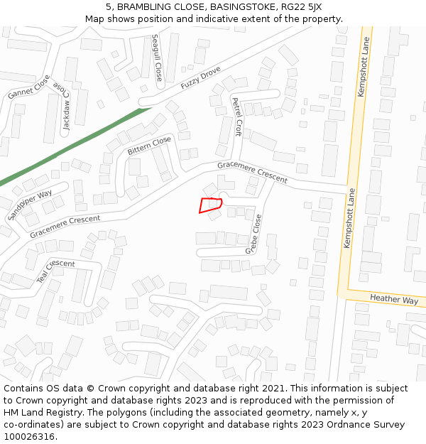 5, BRAMBLING CLOSE, BASINGSTOKE, RG22 5JX: Location map and indicative extent of plot