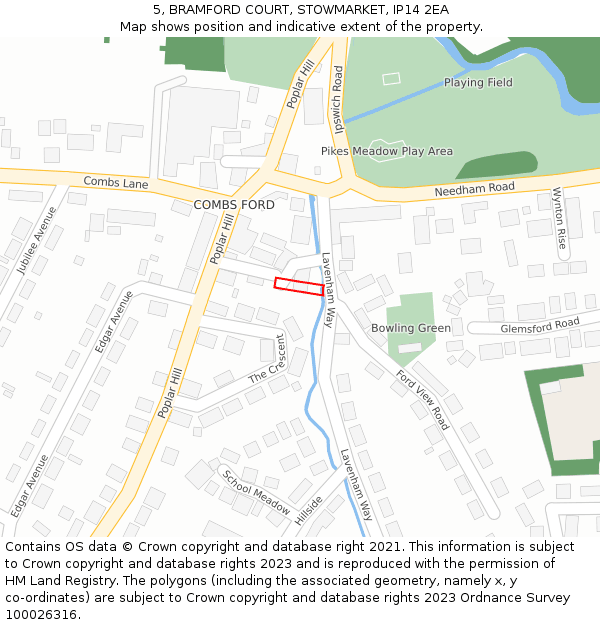 5, BRAMFORD COURT, STOWMARKET, IP14 2EA: Location map and indicative extent of plot