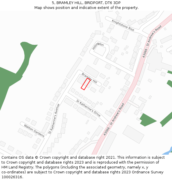 5, BRAMLEY HILL, BRIDPORT, DT6 3DP: Location map and indicative extent of plot