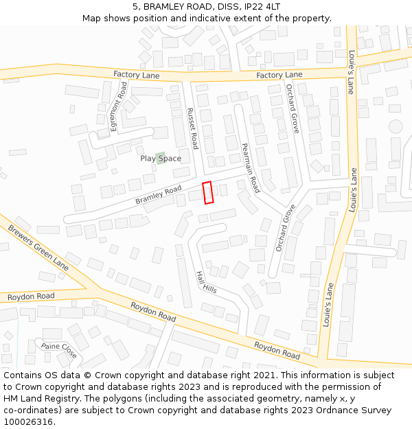 5, BRAMLEY ROAD, DISS, IP22 4LT: Location map and indicative extent of plot