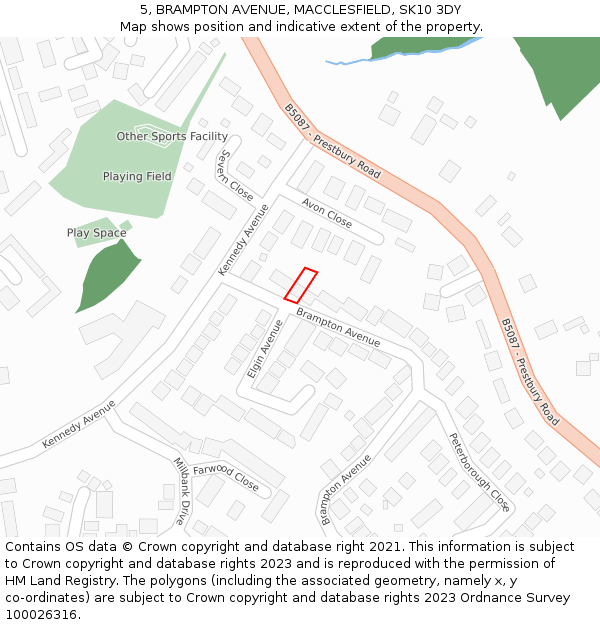 5, BRAMPTON AVENUE, MACCLESFIELD, SK10 3DY: Location map and indicative extent of plot