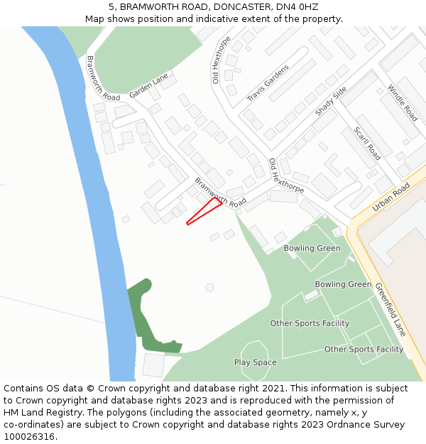 5, BRAMWORTH ROAD, DONCASTER, DN4 0HZ: Location map and indicative extent of plot