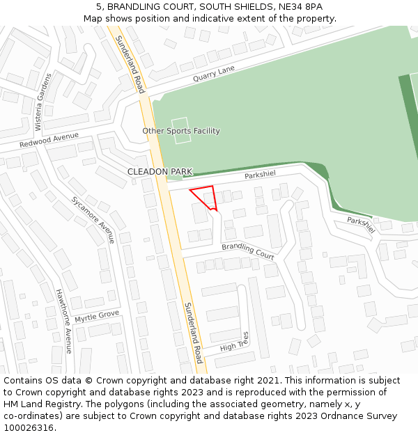 5, BRANDLING COURT, SOUTH SHIELDS, NE34 8PA: Location map and indicative extent of plot