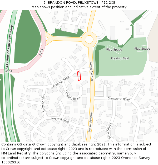 5, BRANDON ROAD, FELIXSTOWE, IP11 2XS: Location map and indicative extent of plot