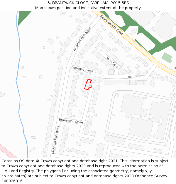 5, BRANEWICK CLOSE, FAREHAM, PO15 5RS: Location map and indicative extent of plot