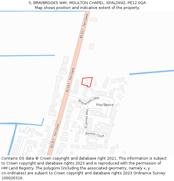 5, BRAYBROOKS WAY, MOULTON CHAPEL, SPALDING, PE12 0QA: Location map and indicative extent of plot