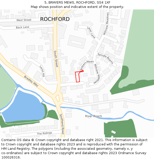 5, BRAYERS MEWS, ROCHFORD, SS4 1XF: Location map and indicative extent of plot