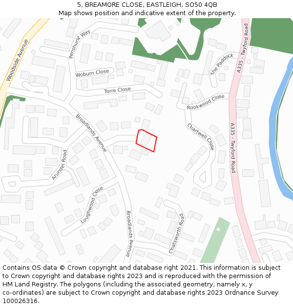 5, BREAMORE CLOSE, EASTLEIGH, SO50 4QB: Location map and indicative extent of plot