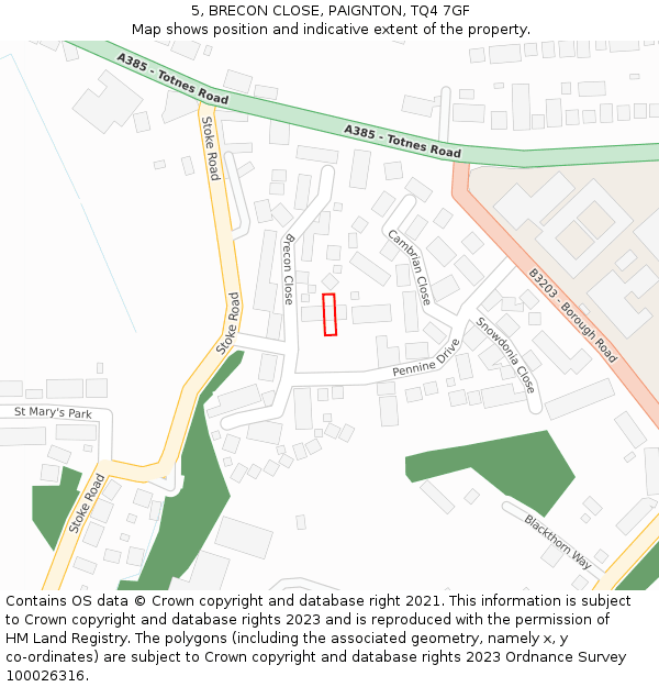 5, BRECON CLOSE, PAIGNTON, TQ4 7GF: Location map and indicative extent of plot