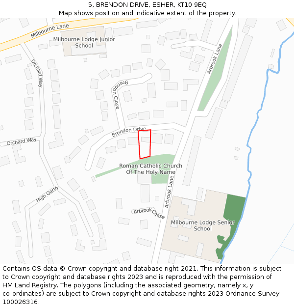 5, BRENDON DRIVE, ESHER, KT10 9EQ: Location map and indicative extent of plot