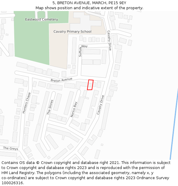 5, BRETON AVENUE, MARCH, PE15 9EY: Location map and indicative extent of plot