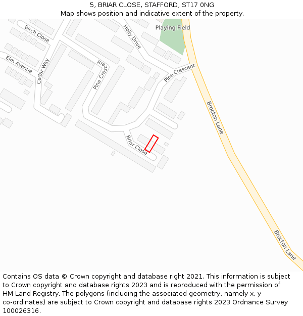 5, BRIAR CLOSE, STAFFORD, ST17 0NG: Location map and indicative extent of plot