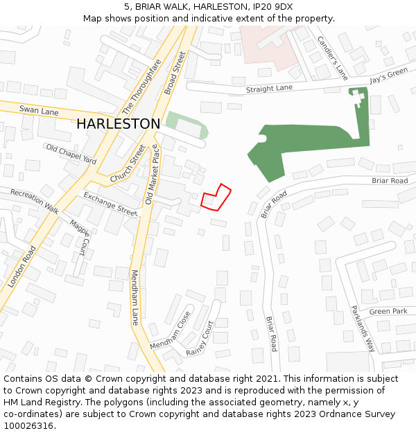 5, BRIAR WALK, HARLESTON, IP20 9DX: Location map and indicative extent of plot