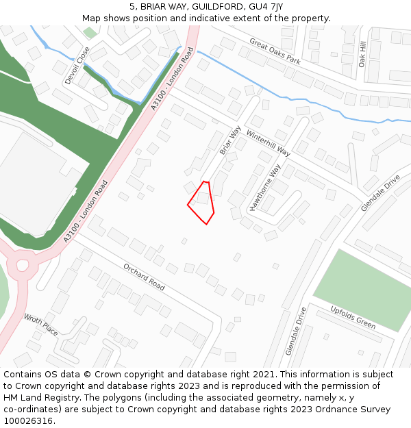 5, BRIAR WAY, GUILDFORD, GU4 7JY: Location map and indicative extent of plot