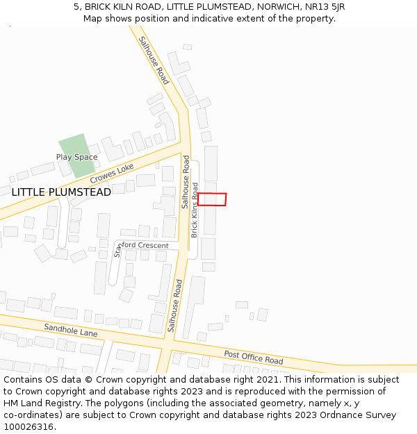 5, BRICK KILN ROAD, LITTLE PLUMSTEAD, NORWICH, NR13 5JR: Location map and indicative extent of plot