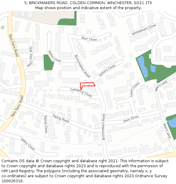 5, BRICKMAKERS ROAD, COLDEN COMMON, WINCHESTER, SO21 1TX: Location map and indicative extent of plot