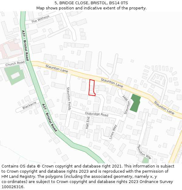 5, BRIDGE CLOSE, BRISTOL, BS14 0TS: Location map and indicative extent of plot