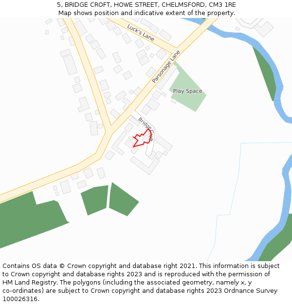 5, BRIDGE CROFT, HOWE STREET, CHELMSFORD, CM3 1RE: Location map and indicative extent of plot