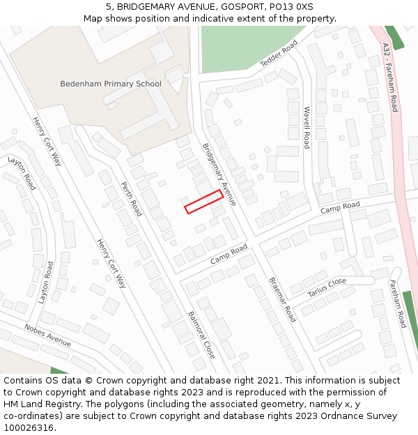 5, BRIDGEMARY AVENUE, GOSPORT, PO13 0XS: Location map and indicative extent of plot