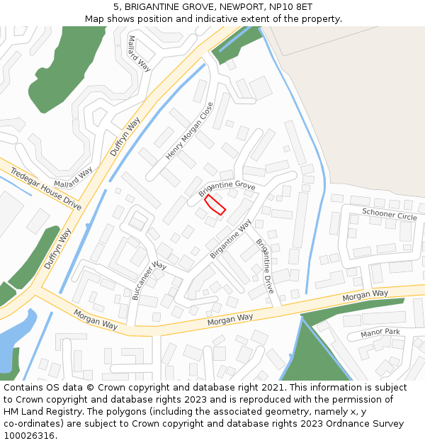 5, BRIGANTINE GROVE, NEWPORT, NP10 8ET: Location map and indicative extent of plot