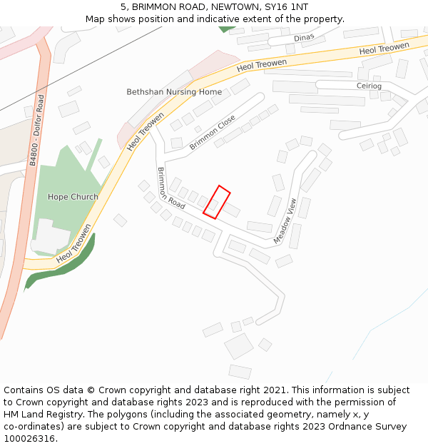 5, BRIMMON ROAD, NEWTOWN, SY16 1NT: Location map and indicative extent of plot