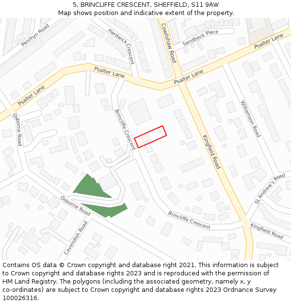 5, BRINCLIFFE CRESCENT, SHEFFIELD, S11 9AW: Location map and indicative extent of plot