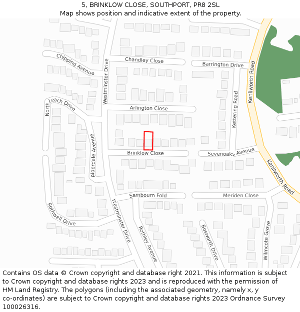 5, BRINKLOW CLOSE, SOUTHPORT, PR8 2SL: Location map and indicative extent of plot