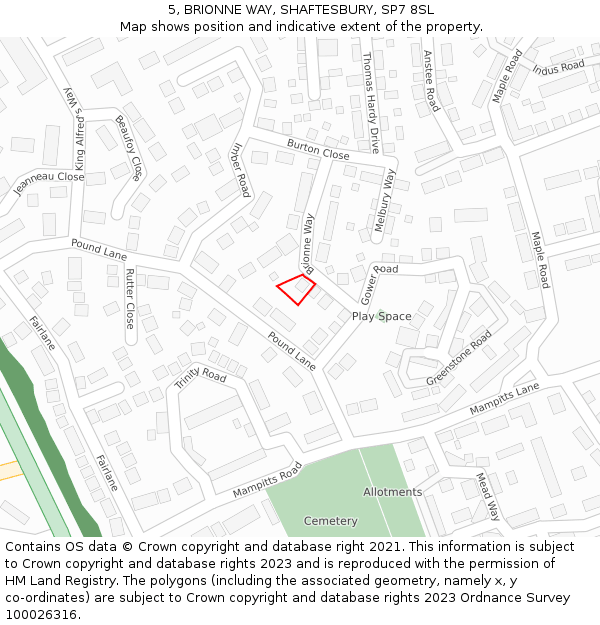 5, BRIONNE WAY, SHAFTESBURY, SP7 8SL: Location map and indicative extent of plot