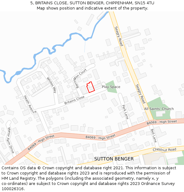 5, BRITAINS CLOSE, SUTTON BENGER, CHIPPENHAM, SN15 4TU: Location map and indicative extent of plot