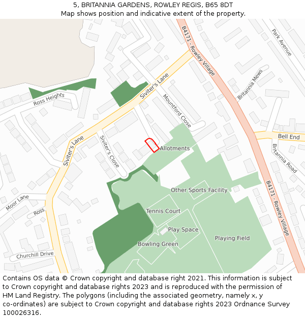 5, BRITANNIA GARDENS, ROWLEY REGIS, B65 8DT: Location map and indicative extent of plot