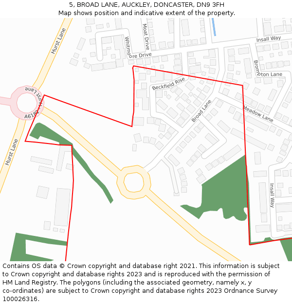 5, BROAD LANE, AUCKLEY, DONCASTER, DN9 3FH: Location map and indicative extent of plot