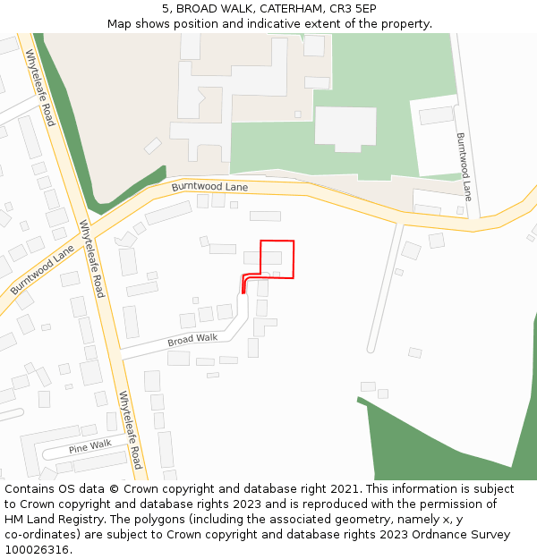 5, BROAD WALK, CATERHAM, CR3 5EP: Location map and indicative extent of plot