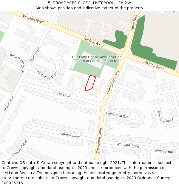 5, BROADACRE CLOSE, LIVERPOOL, L18 2JW: Location map and indicative extent of plot