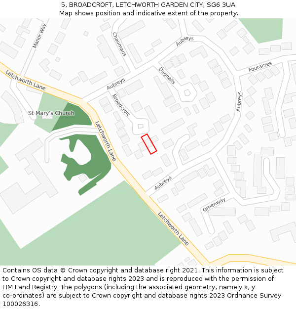 5, BROADCROFT, LETCHWORTH GARDEN CITY, SG6 3UA: Location map and indicative extent of plot