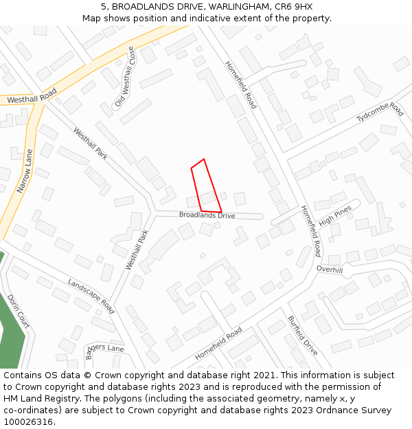 5, BROADLANDS DRIVE, WARLINGHAM, CR6 9HX: Location map and indicative extent of plot