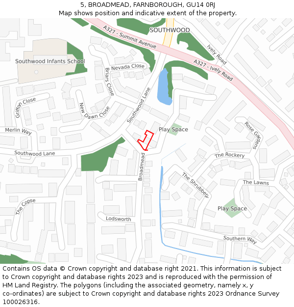 5, BROADMEAD, FARNBOROUGH, GU14 0RJ: Location map and indicative extent of plot