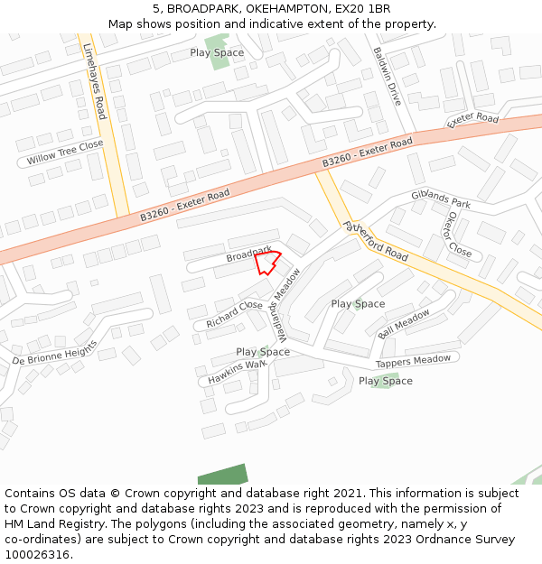 5, BROADPARK, OKEHAMPTON, EX20 1BR: Location map and indicative extent of plot