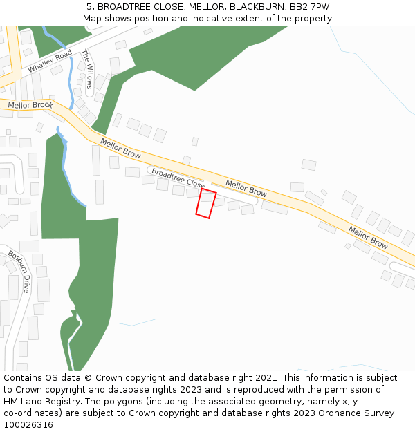 5, BROADTREE CLOSE, MELLOR, BLACKBURN, BB2 7PW: Location map and indicative extent of plot