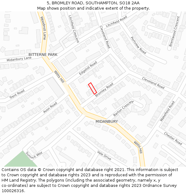 5, BROMLEY ROAD, SOUTHAMPTON, SO18 2AA: Location map and indicative extent of plot