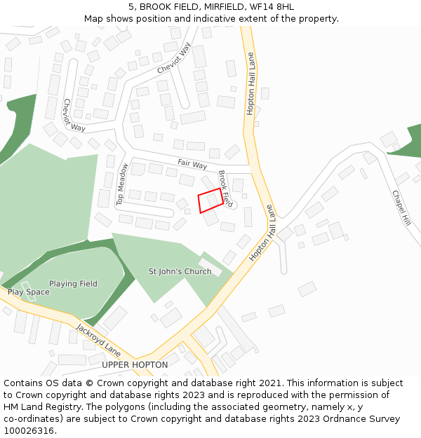 5, BROOK FIELD, MIRFIELD, WF14 8HL: Location map and indicative extent of plot