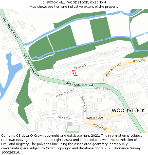 5, BROOK HILL, WOODSTOCK, OX20 1XH: Location map and indicative extent of plot