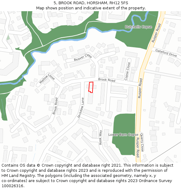 5, BROOK ROAD, HORSHAM, RH12 5FS: Location map and indicative extent of plot