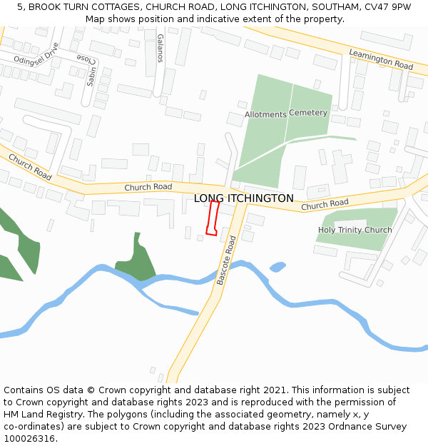 5, BROOK TURN COTTAGES, CHURCH ROAD, LONG ITCHINGTON, SOUTHAM, CV47 9PW: Location map and indicative extent of plot