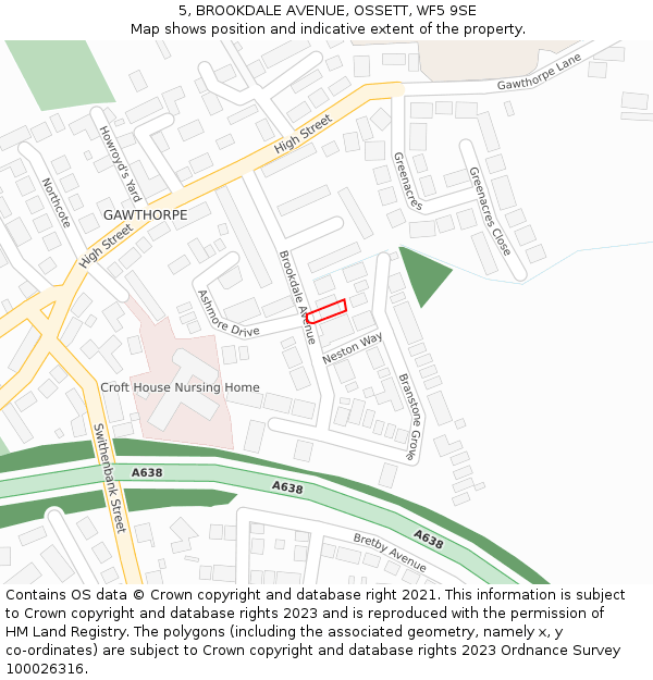 5, BROOKDALE AVENUE, OSSETT, WF5 9SE: Location map and indicative extent of plot