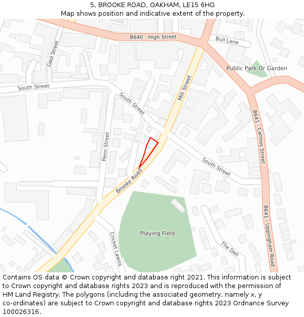 5, BROOKE ROAD, OAKHAM, LE15 6HG: Location map and indicative extent of plot