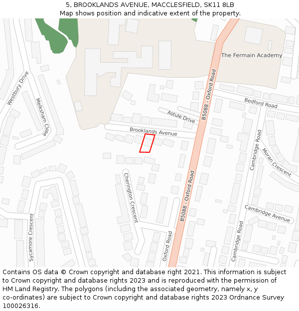 5, BROOKLANDS AVENUE, MACCLESFIELD, SK11 8LB: Location map and indicative extent of plot