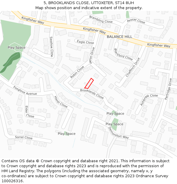 5, BROOKLANDS CLOSE, UTTOXETER, ST14 8UH: Location map and indicative extent of plot