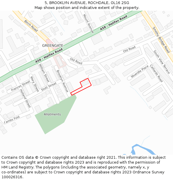 5, BROOKLYN AVENUE, ROCHDALE, OL16 2SG: Location map and indicative extent of plot