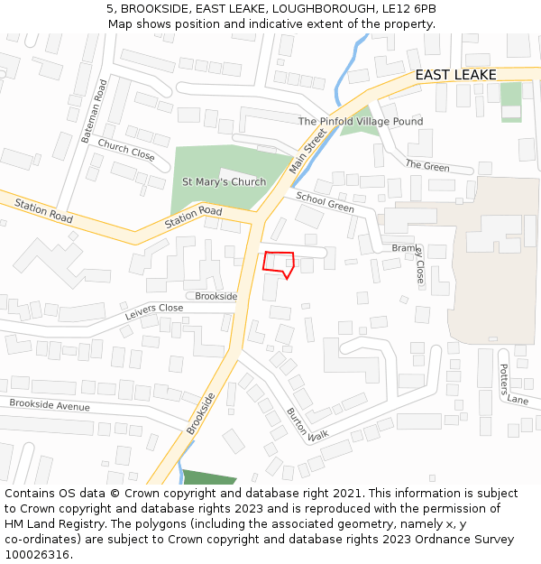 5, BROOKSIDE, EAST LEAKE, LOUGHBOROUGH, LE12 6PB: Location map and indicative extent of plot